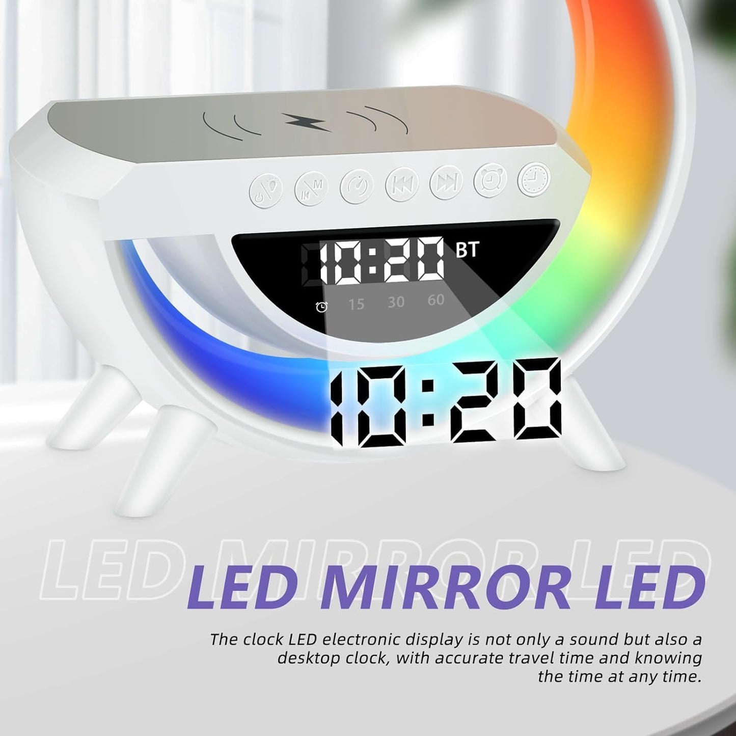 G Lamp With Wireless Charger RGB light alaram Clock Bluetooth Radio