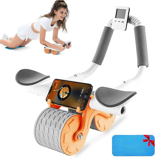 Automatic Rebound Ab Abdominal Exercise Roller Wheel, with Elbow Support and Timer, Abs Roller Wheel Core Exercise Equipment, for Men Women