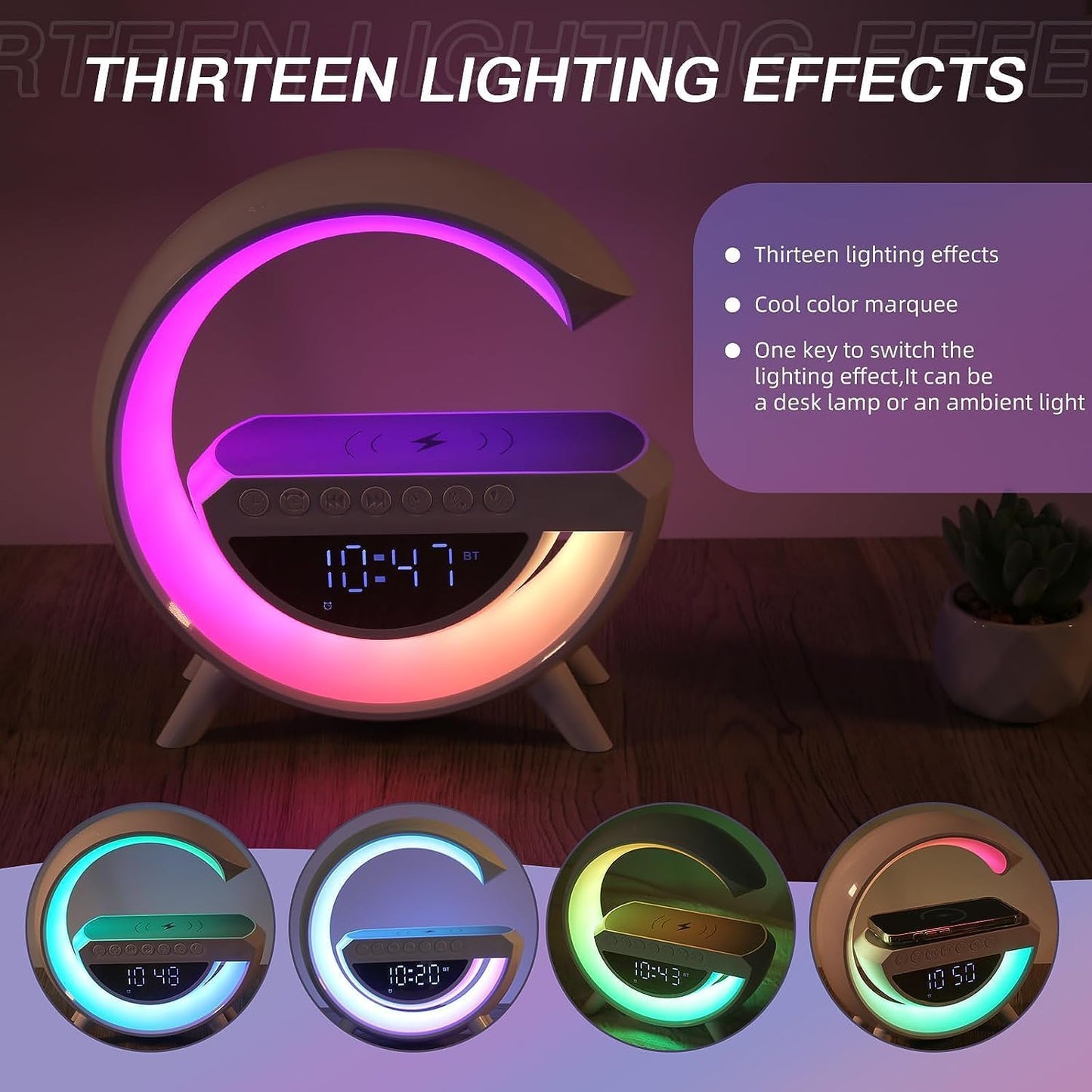 G Lamp With Wireless Charger RGB light alaram Clock Bluetooth Radio