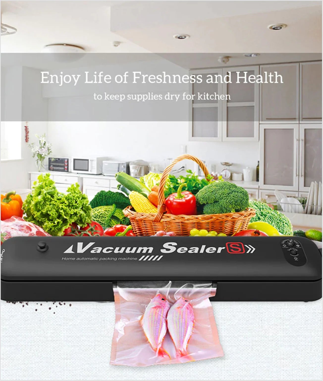 Vacuum Food Sealer Machine for Preservation, Dry & Moist Food Modes, Easy to Clean, Portable Household Tool with 10 Vacuum Sealer Bags